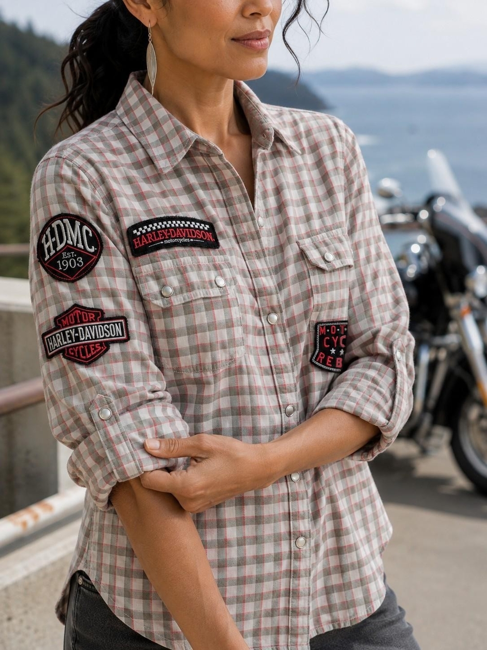 Harley-Davidson Motorcycle Rebels Plaid Snap Shirt 96289-13VW L 2013